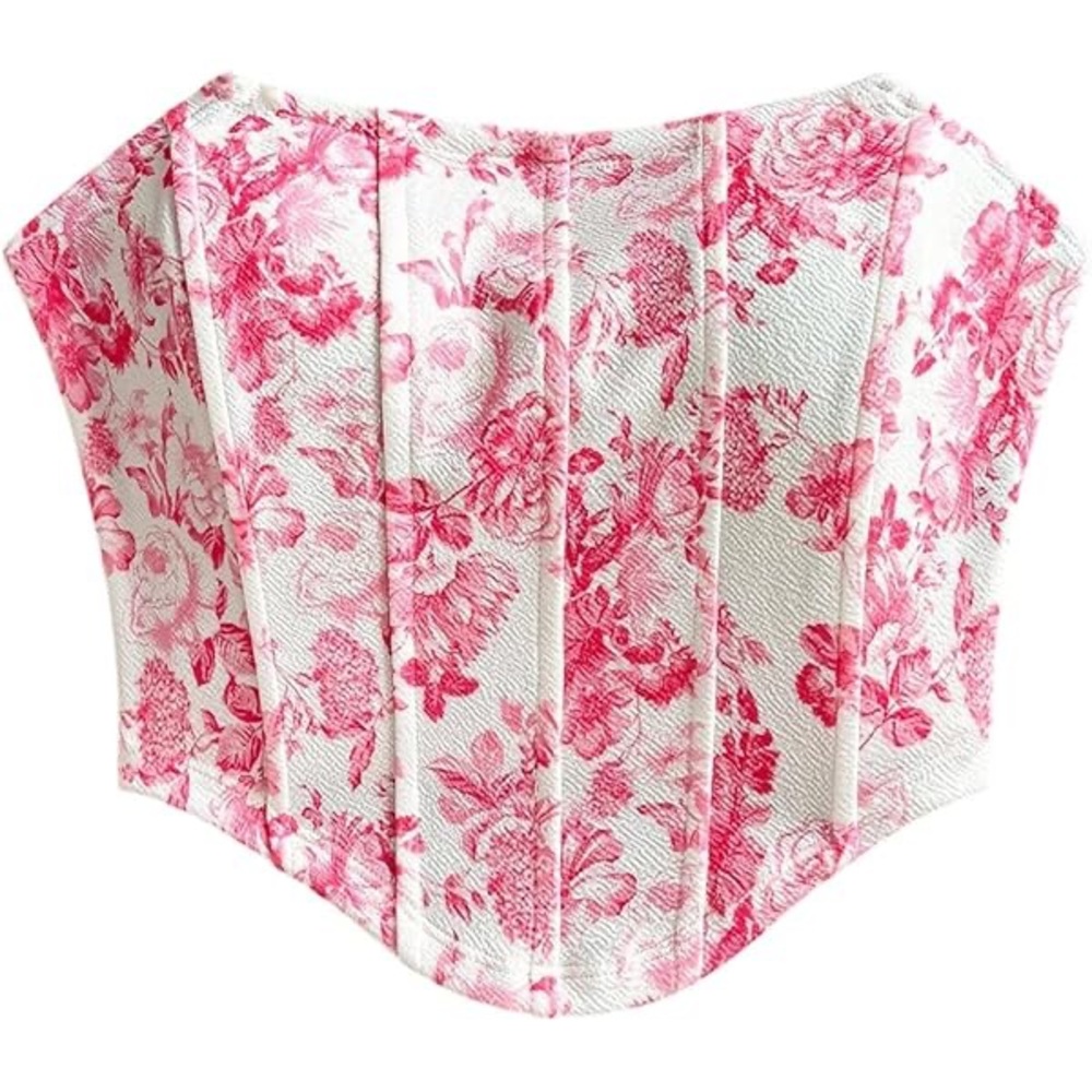 SHEIN Pink and White Floral Crop Top